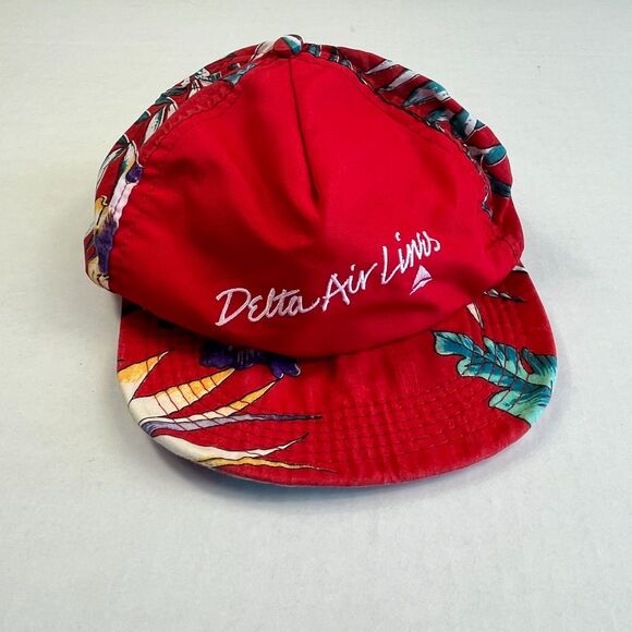 Delta Airlines Vintage Tropical Snapback Hat Red Hawaiian 80s 90S Miami Vice OS - Picture 1 of 9